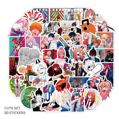 50PCS Chainsaw Man Japanese anime stickers, personalized PVC graffiti stickers, suitable for suitcases, guitars, waterproof notebooks, decorative stickers, toys