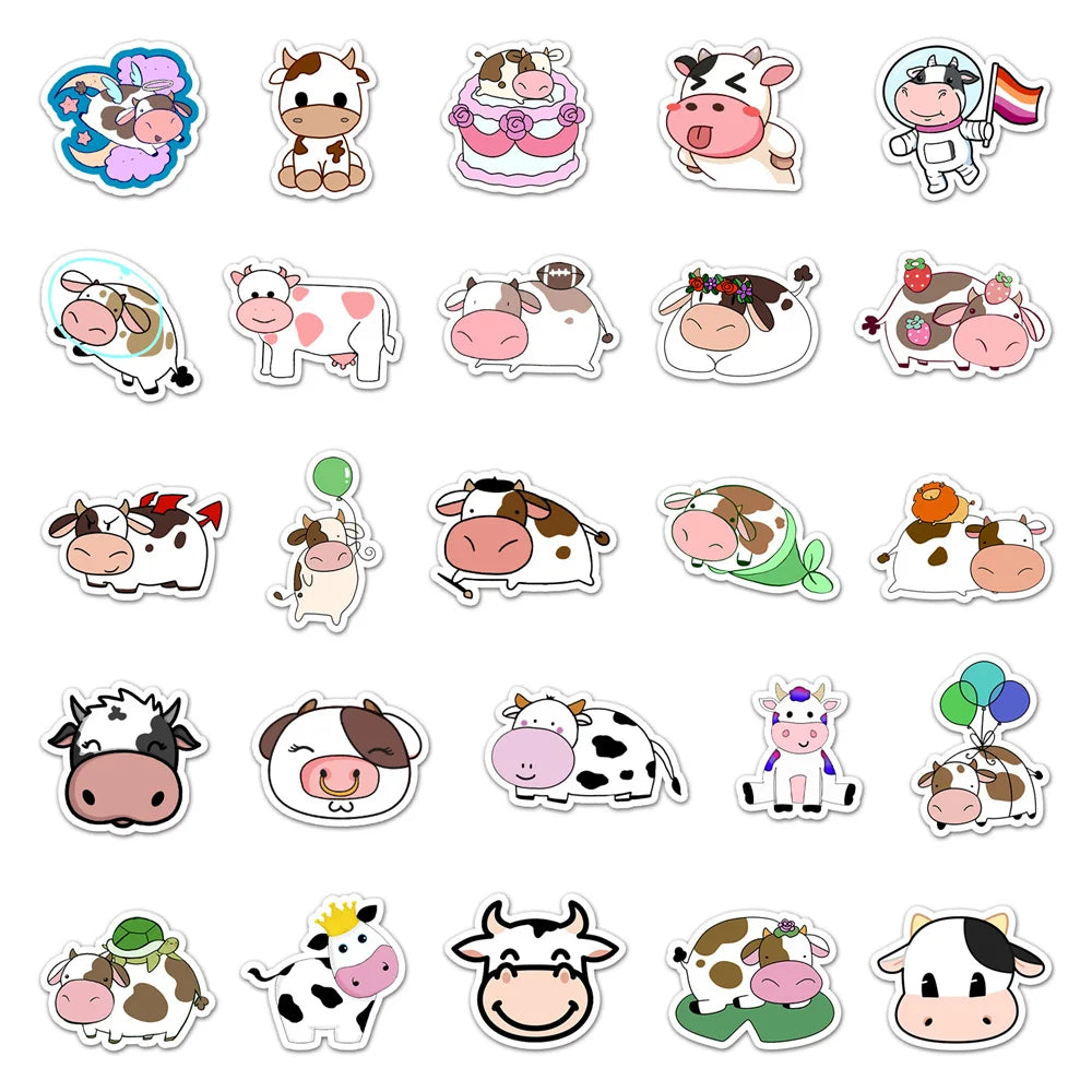 50PCS Cartoon Ins Wind Cute Cow Decoration Sticker Scooter Trunk Motorcycle Locomotive Car Sticker