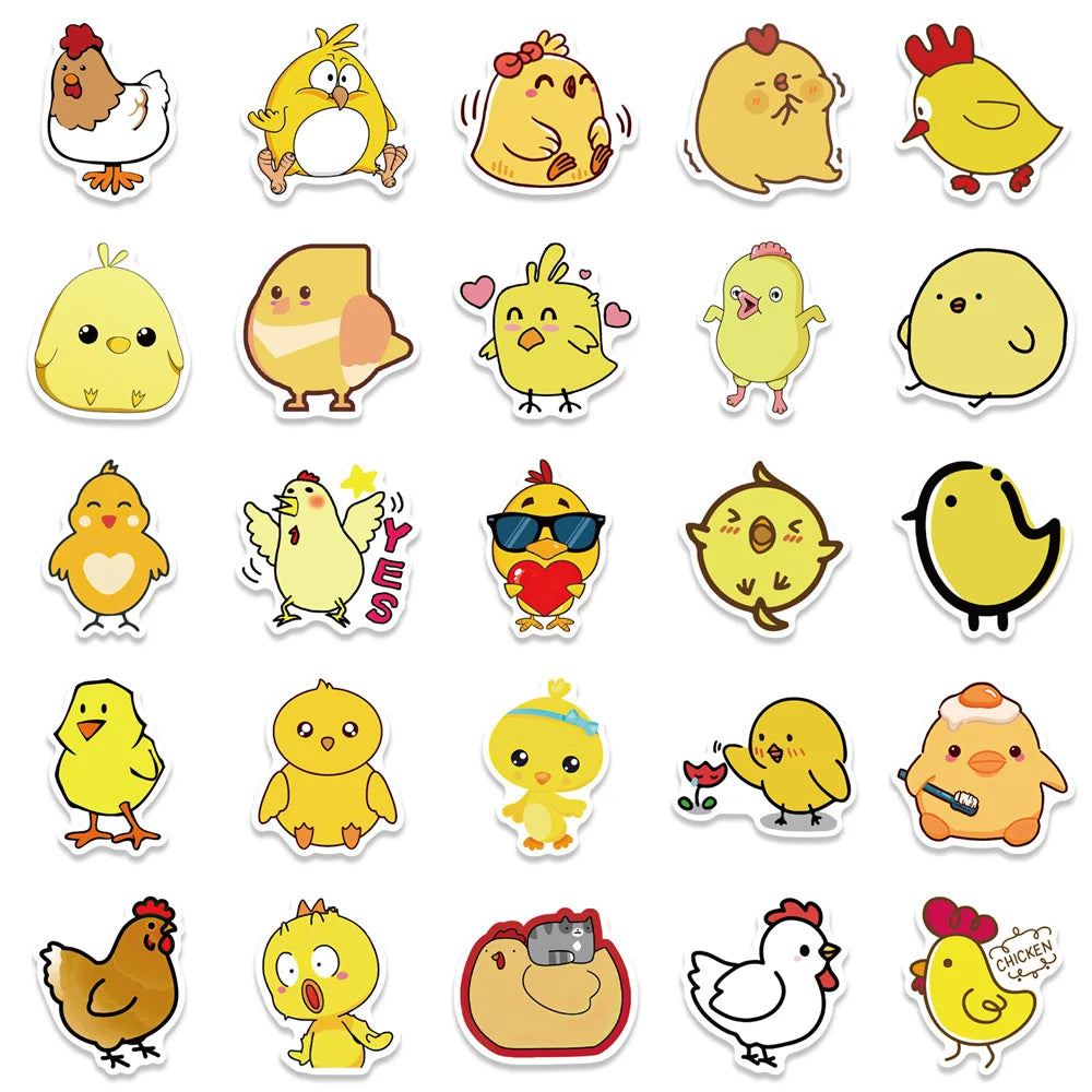 50PCS Cartoon Cute Little Yellow Chicken Stickers Personalized Decoration Luggage Laptop Waterproof Stickers