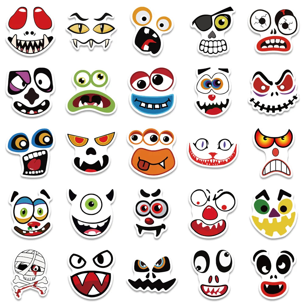 50PCS New Halloween Pumpkin Ghost Face Expression Waterproof Graffiti Sticker Suitcase Notebook Mobile Phone Helmet