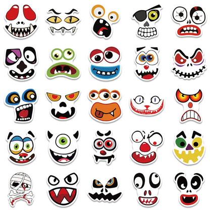 50PCS New Halloween Pumpkin Ghost Face Expression Waterproof Graffiti Sticker Suitcase Notebook Mobile Phone Helmet