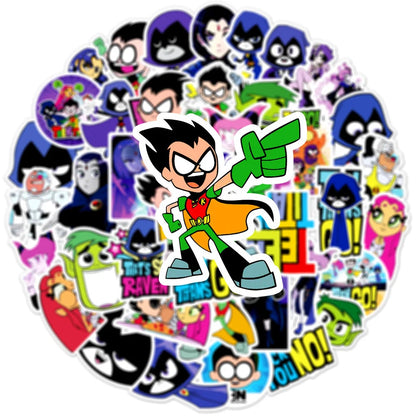 50PCS Cartoon Comics Teen Titans Strike Graffiti Stickers Personalized Fashion Creative DIY Beautifully Trendy Decorative Decals Toys for Luggage Refrigerator Skateboards Water Cups Popular Stickers