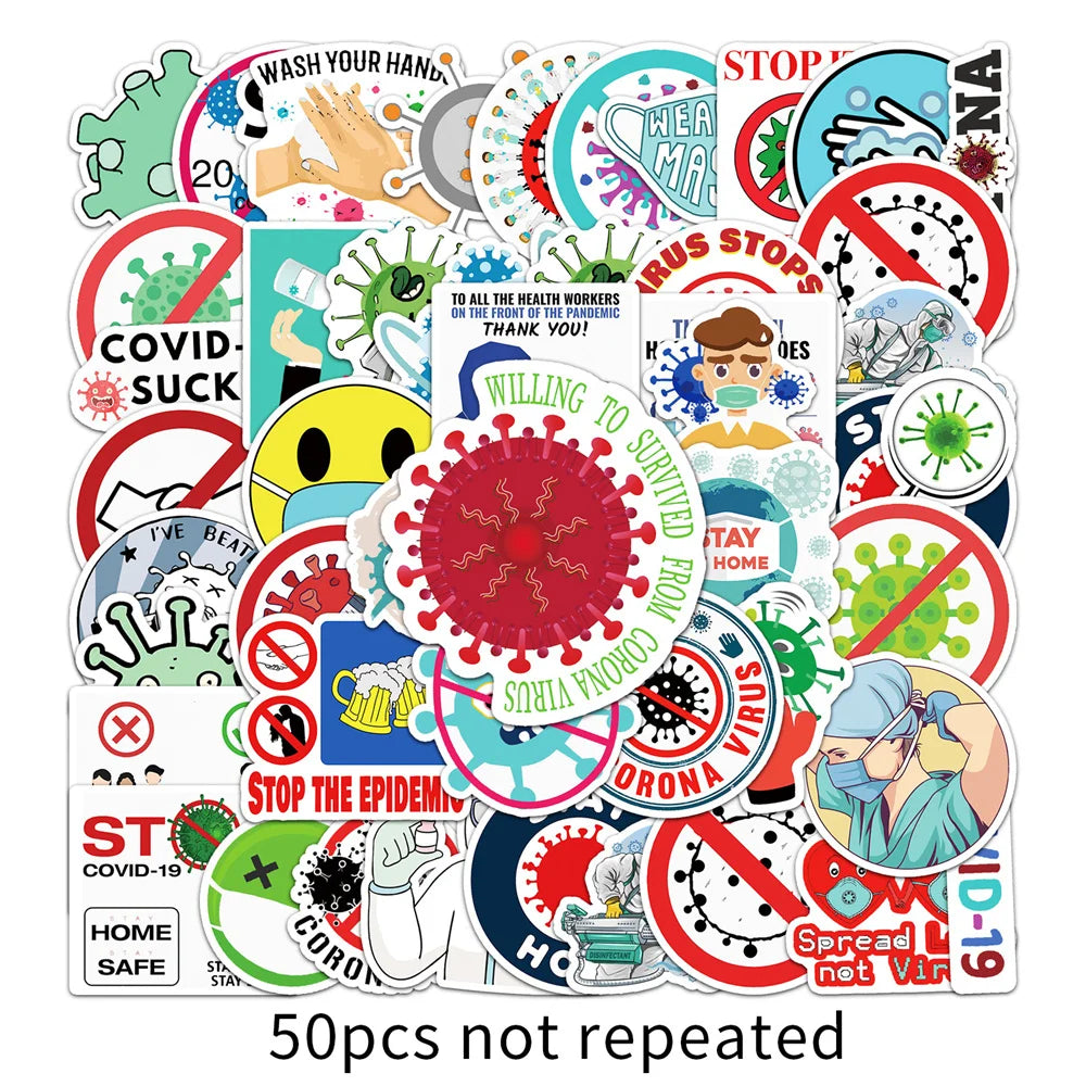 50PCS Creative Cartoon Fighting Disease Virus Graffiti Sticker Laptop Phone Guitar Car Gift Toy Waterproof Sticker