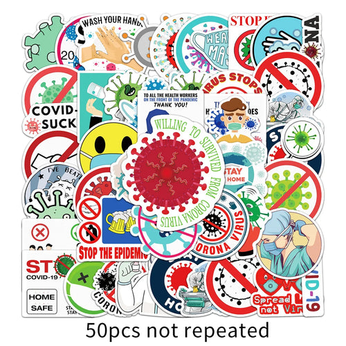 50PCS Creative Cartoon Fighting Disease Virus Graffiti Sticker Laptop Phone Guitar Car Gift Toy Waterproof Sticker