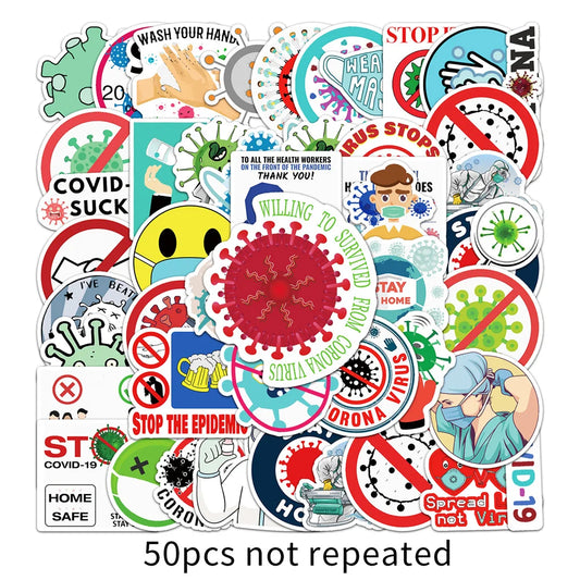 50PCS Creative Cartoon Fighting Disease Virus Graffiti Sticker Laptop Phone Guitar Car Gift Toy Waterproof Sticker