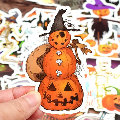50PCS classic cartoon Halloween horror pumpkin graffiti series decorative style graffiti stickers, personalized, fashionable and creative DIY exquisite decorative stickers, water cups, helmets, skateboards, popular sticker toys