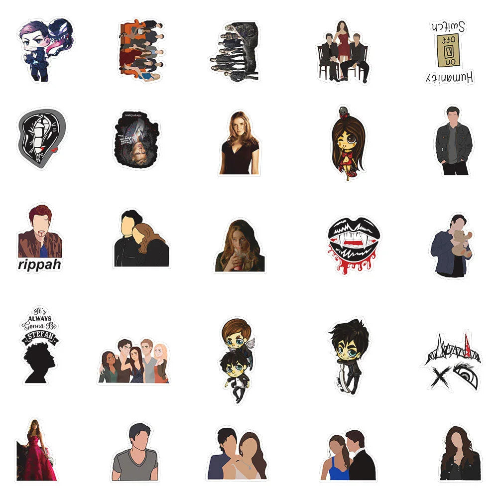 50PCS Popular American Drama Vampire Diaries Graffiti Waterproof Sticker Suitcase Notebook Refrigerator Water Cup