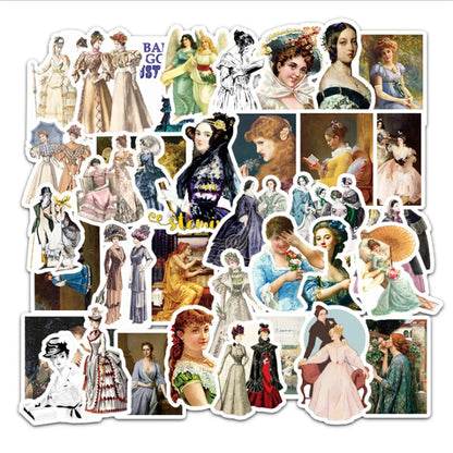 50PCS cartoon retro and nostalgic court style female decorative style graffiti stickers, personalized, fashionable and creative trend DIY exquisite decorative decal cups, helmets, skateboard popular sticker toys