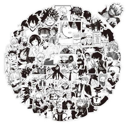 50PCS Cartoon Black and White Mixed Anime Graffiti/my Hero Academy/sticker Luggage Guitar Toy Sticker