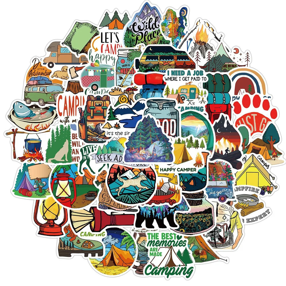 50PCS New Outdoor Camping Graffiti Stickers Luggage Motorcycle Trolley Case Laptop Waterproof Stickers