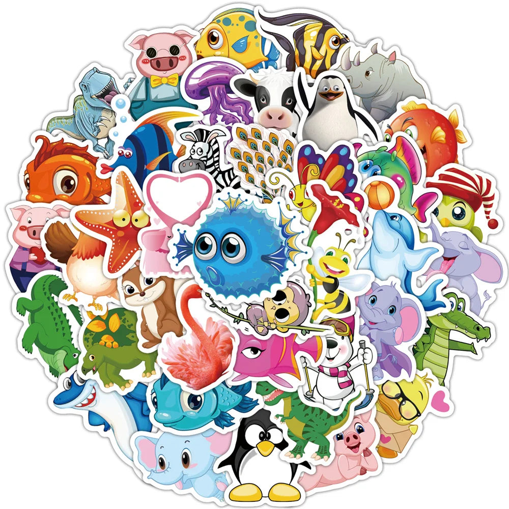100PCS Cute Animal World Mix and Match Graffiti Stickers Mobile Phone Water Cup Computer Hand Ledger Stickers
