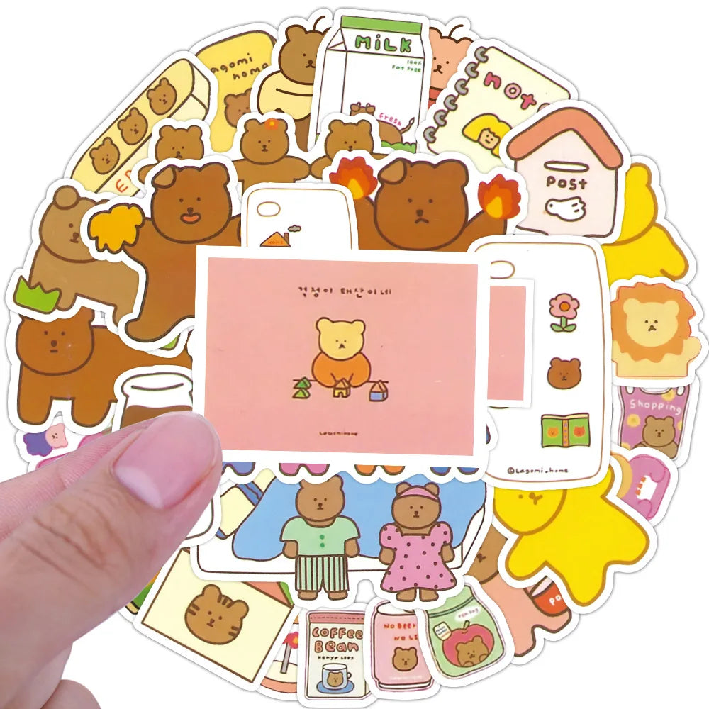 50 pieces of cute cartoon bear decorative style graffiti stickers, personalized, fashionable and creative DIY exquisite decorative decal cups, helmets, skateboard popular sticker toys