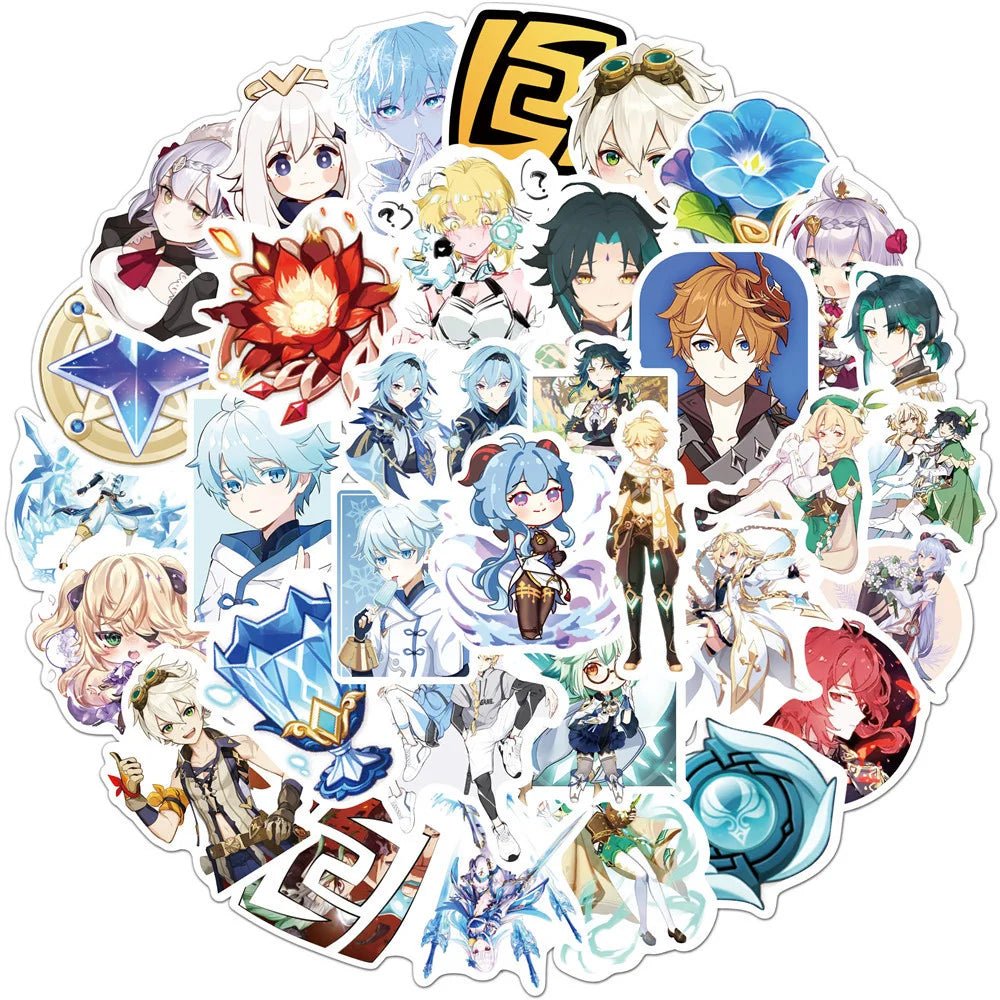 50PCS Animation Yuanshen Impact Game Sticker Cartoon Waterproof Laptop Skateboard PVC Sticker Overall