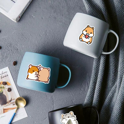 50PCS Cute Hamster Doodle Stickers, Cartoon Pet Rodent Vinyl Decals for Planners, Laptops, and Water Bottles