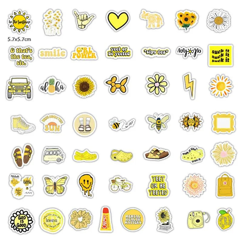 50PCS cartoon yellow flowers small fresh mobile phone computer water cup waterproof graffiti sticker decoration