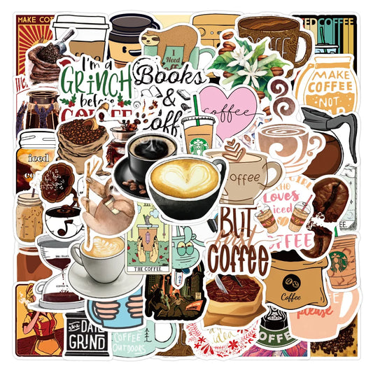 50PCS Coffee Cup Fun Graffiti Stickers Luggage Skateboard Classic Toys Laptop Kids Cartoon Stickers