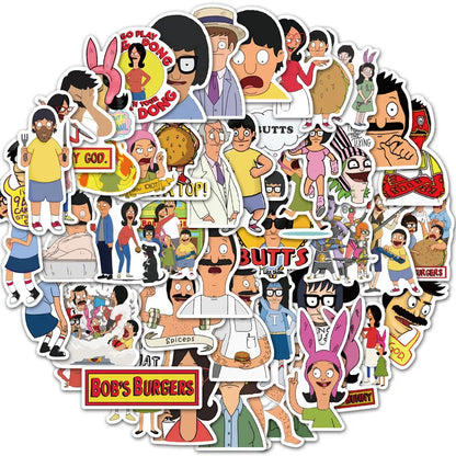 50PCS   AnimationHappy Burger Shop Character Pattern Graffiti Sticker Luggage Notebook Sticker Toy