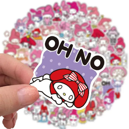 50PCS cartoon cute pink rabbit decorative style graffiti stickers, personalized, fashionable and creative DIY exquisite decorative decal cups, helmets, skateboard popular sticker toys