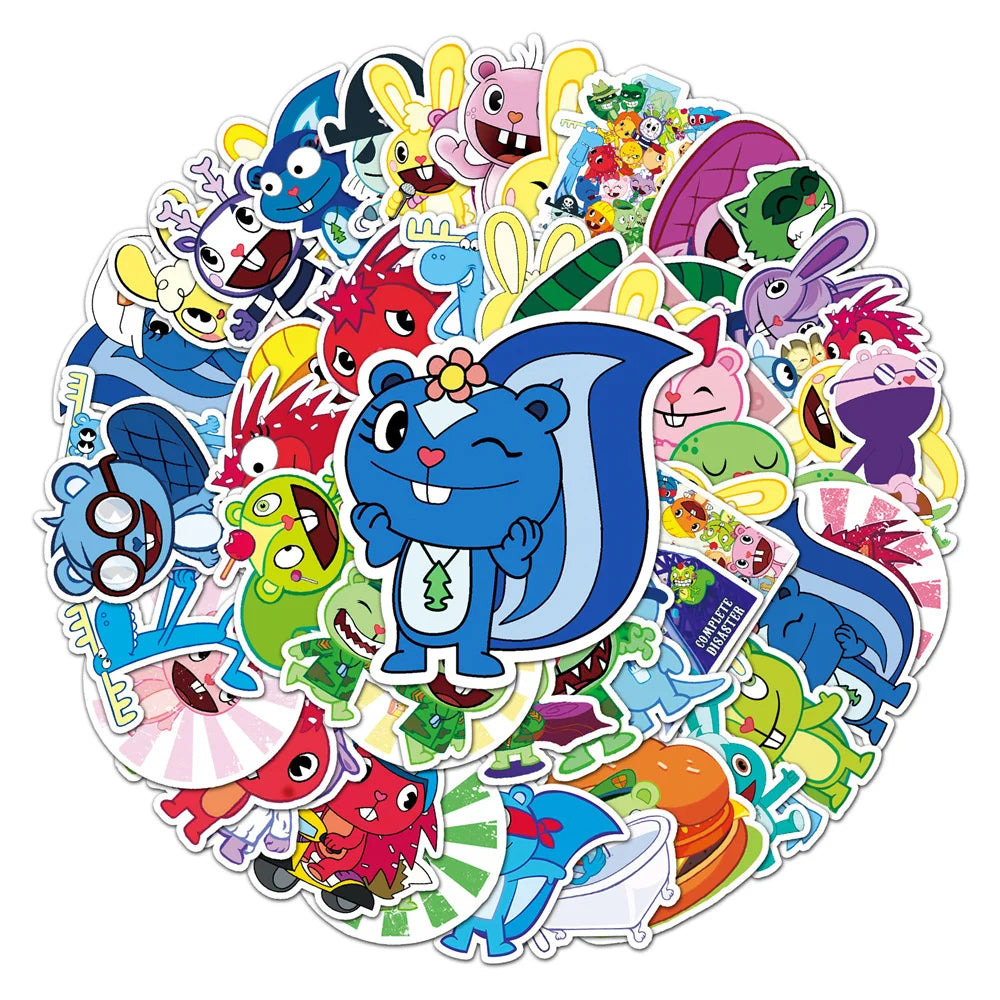 50PCS Happy Tree Friends Luggage Sticker Graffiti Waterproof Suitcase Laptop Decoration Sticker