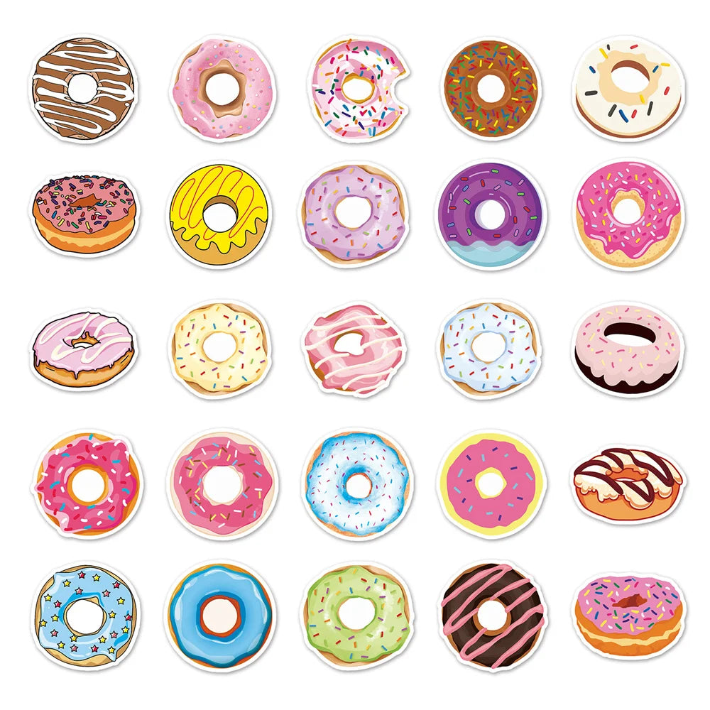 50PCS Doughnut Small Fresh Food Personalized Decoration Graffiti Waterproof Sticker Notebook Skateboard Water Cup