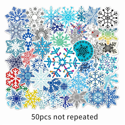 50 pieces of cartoon snowflake pattern decorative style graffiti stickers, personalized, fashionable and creative DIY exquisite decorative decal cups, helmets, skateboard popular sticker toys