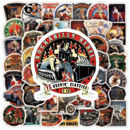 30/50PCS Retro Motorcycle Girl Creative Helmet DIY Sticker Sticker Scrapbook Skateboard Guitar Bike Toy Sticker