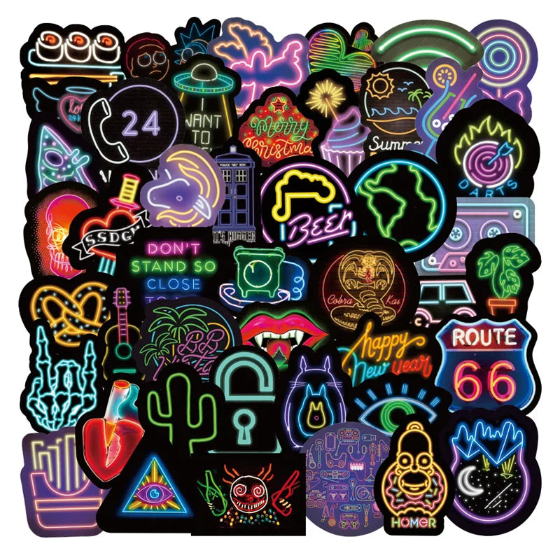 100PCS Cartoon Fashion Neon Graffiti Stickers Personalized Creative Trend Decorative Stickers Phone Case Skateboarding Suitcase Laptop Water Cup Decals Popular Toys