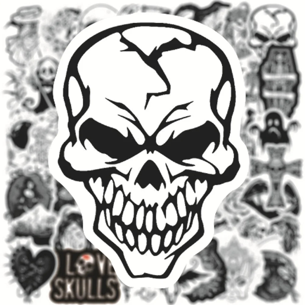50PCS Black and White Devil Gothic Graffiti Waterproof Sticker Suitcase Notebook Skateboard Refrigerator WaterCup