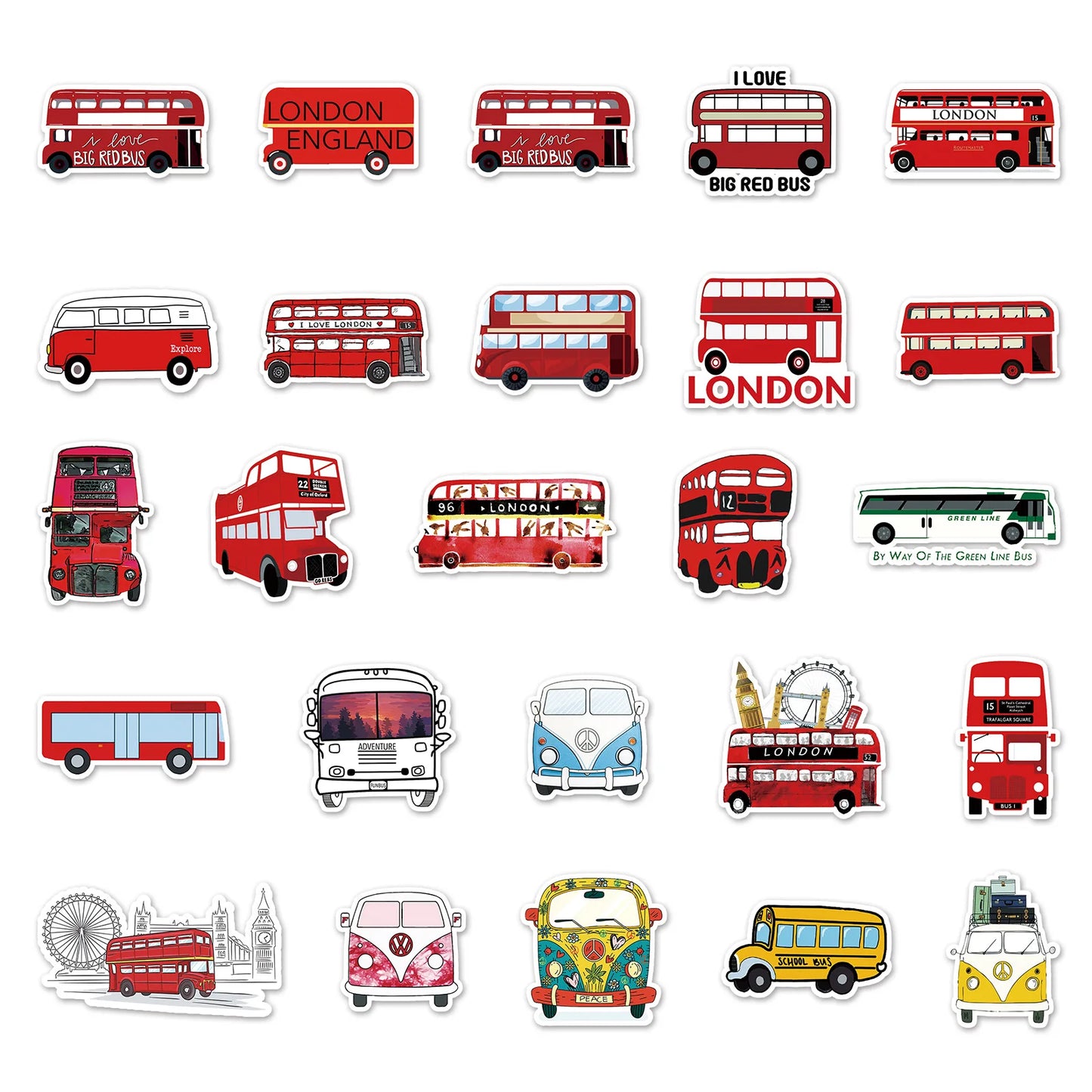 50pcs Cartoon Bus Graffiti Sticker DIY Suitcase Notebook Guitar Star Children's Sticker Waterproof