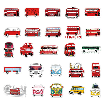 50pcs Cartoon Bus Graffiti Sticker DIY Suitcase Notebook Guitar Star Children's Sticker Waterproof