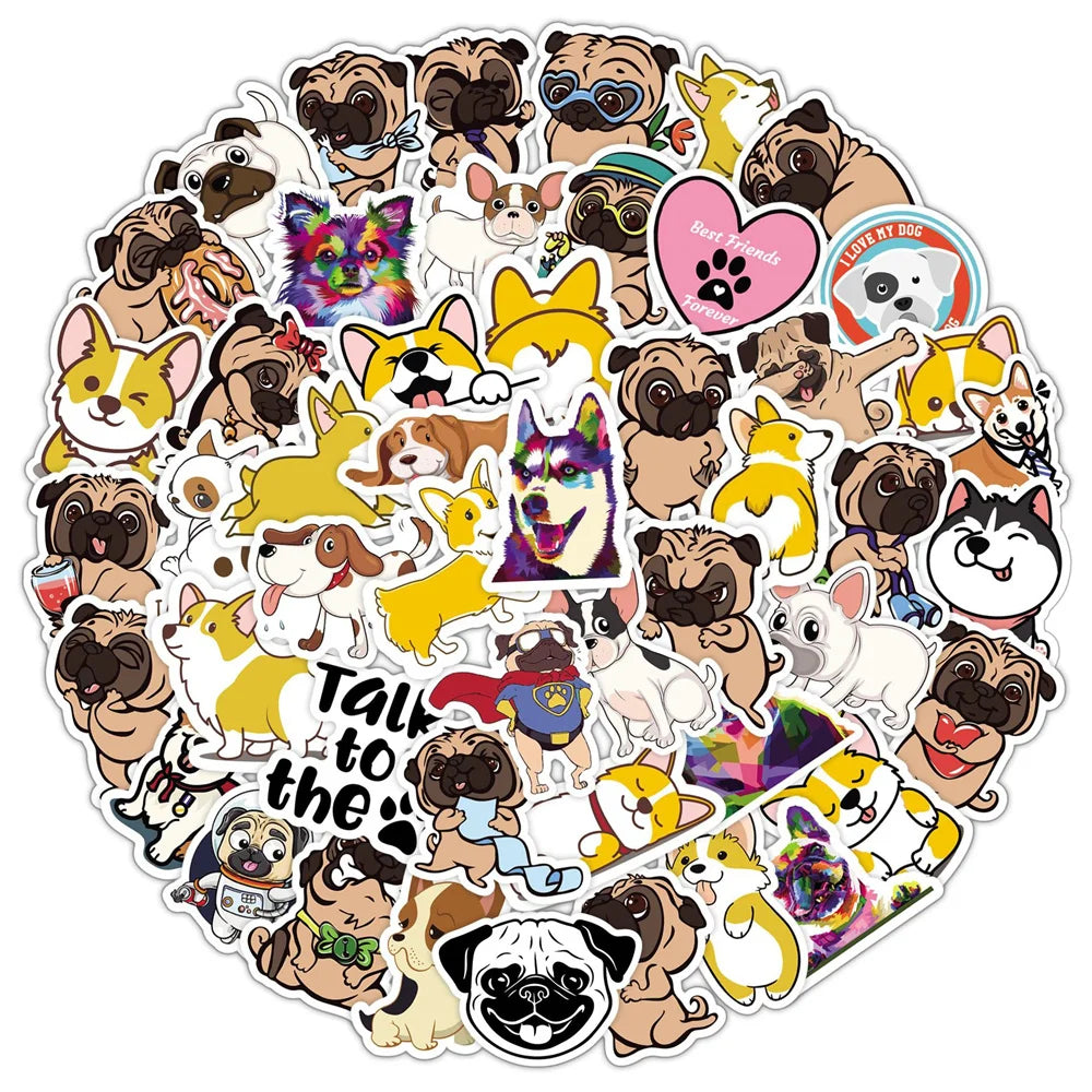 50PCS Cartoon Corgi Shapi Pet Dog Graffiti Sticker Notebook Guitar Water Cup Trolley Case Waterproof Sticker