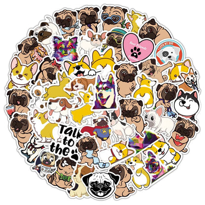 50PCS Cartoon Corgi Shapi Pet Dog Graffiti Sticker Notebook Guitar Water Cup Trolley Case Waterproof Sticker