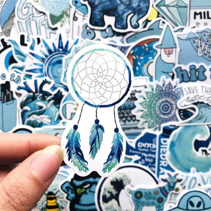 50PCS blue fresh girl toy notebook mobile phone laptop luggage cart waterproof stationery decoration stickers decal