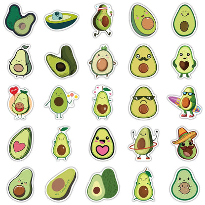 50 pieces of creative and fresh cartoon avocado graffiti stickers, suitable for DIY handbag, notebook, phone case decoration sticker toys