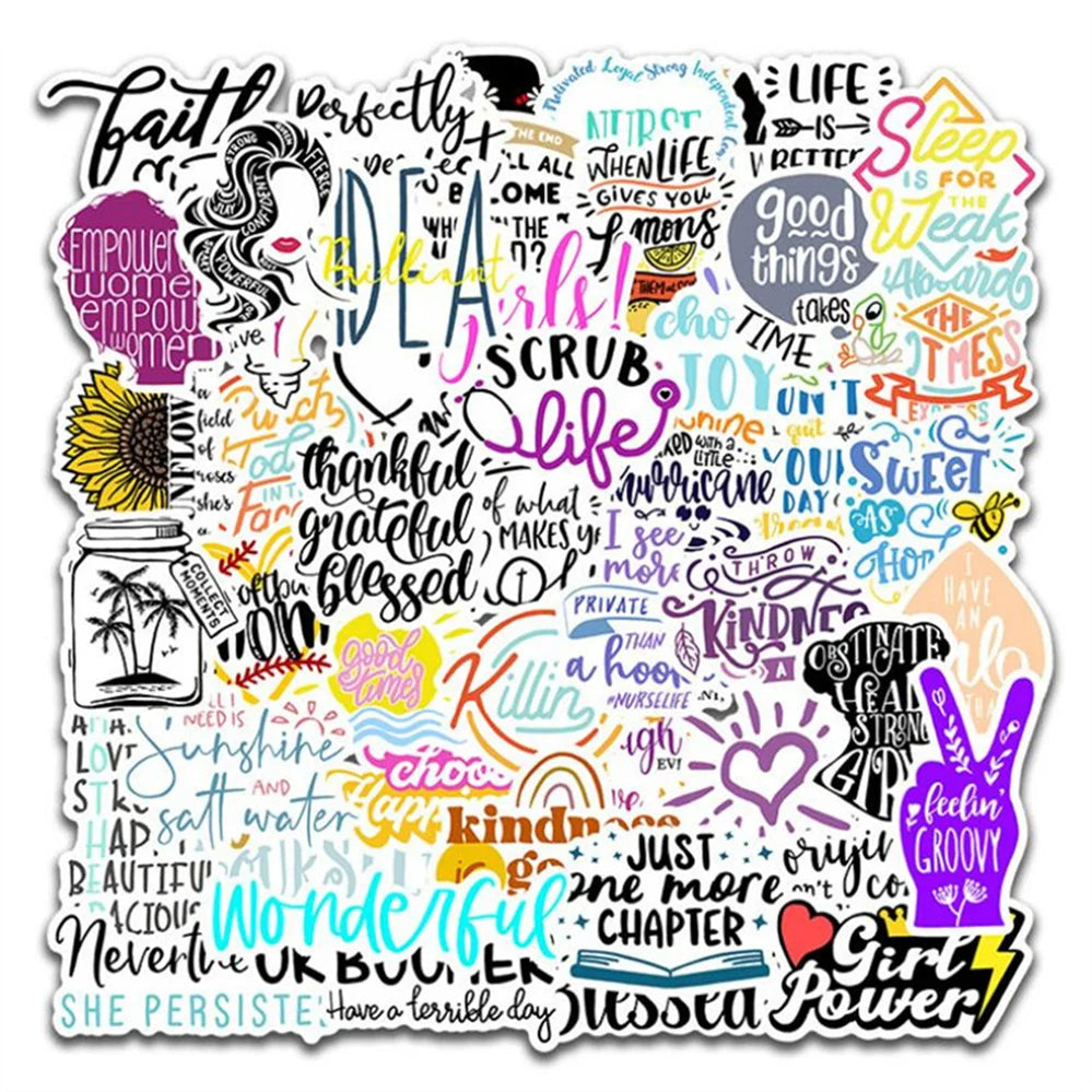 50PCS Cartoon Creative Color Letter Mobile Phone Shell Graffiti Diary Skateboard Decoration Waterproof Stickers
