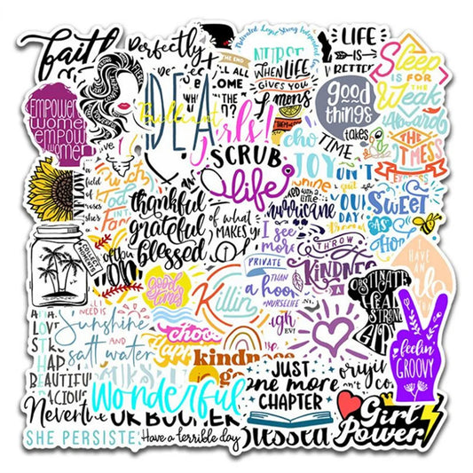 50PCS Cartoon Creative Color Letter Mobile Phone Shell Graffiti Diary Skateboard Decoration Waterproof Stickers
