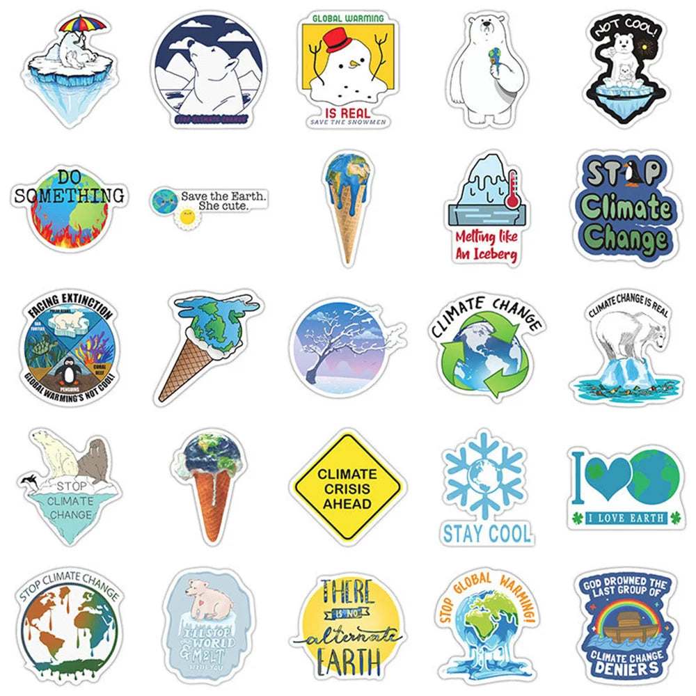 50PCS Global Climate Change Graffiti Waterproof Sticker Suitcase Notebook Refrigerator Skateboard Water CupHelmet