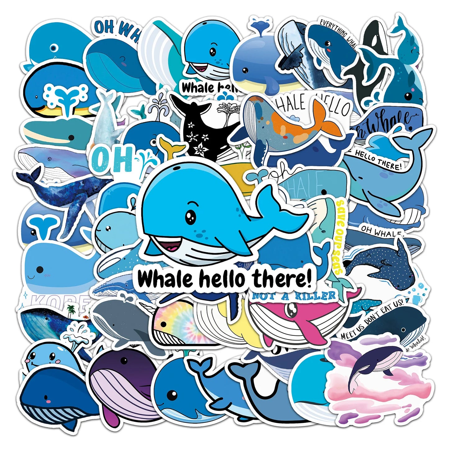 50pcs Popular Animation Whale Graffiti Decoration Luggage Compartment Waterproof Sticker