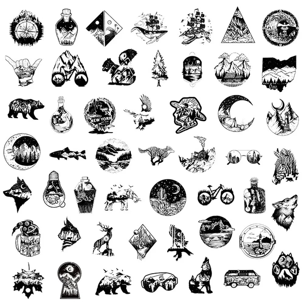 50PCS Creative Black and White Gothic Graffiti Mobile Phone Scrapbook Laptop Luggage Skateboard Guitar Sticker