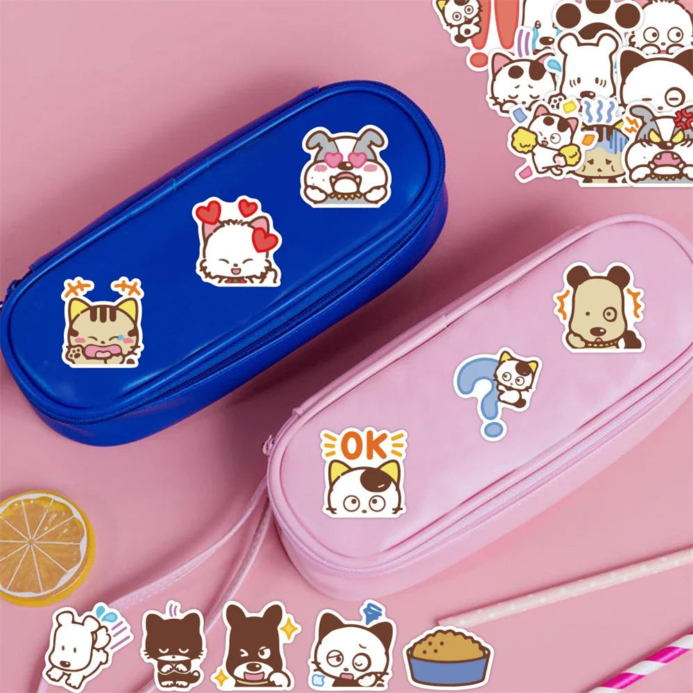 50 pieces of cute cartoon animal cat and dog decorative style graffiti stickers, personalized, fashionable and creative DIY exquisite decorative decal cups, helmets, skateboard popular sticker toys