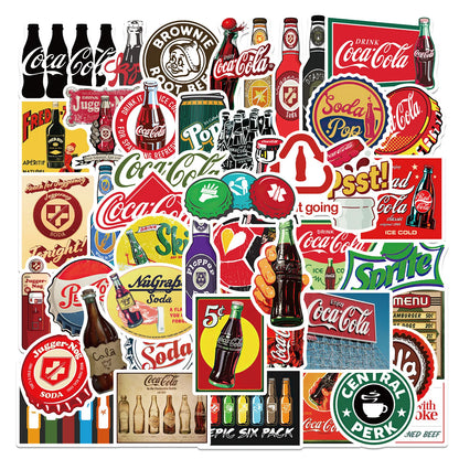 50pcs Color Retro Coke Bottle Graffiti Sticker DIY Suitcase Laptop Scooter Guitar Star Sticker Waterproof