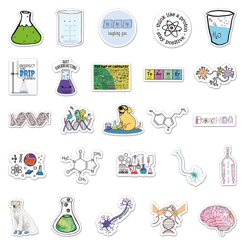 50PCS Chemistry Laboratory Formula Personality Skateboard Trolley Case Bike Scooter Water Cup Waterproof Sticker