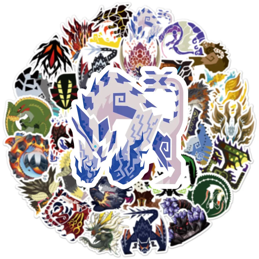 50PCS of cute cartoon anime Monster Hunter decorative style graffiti stickers, personalized, fashionable and creative trend DIY exquisite decorative decal cups, helmets, skateboard popular sticker toys