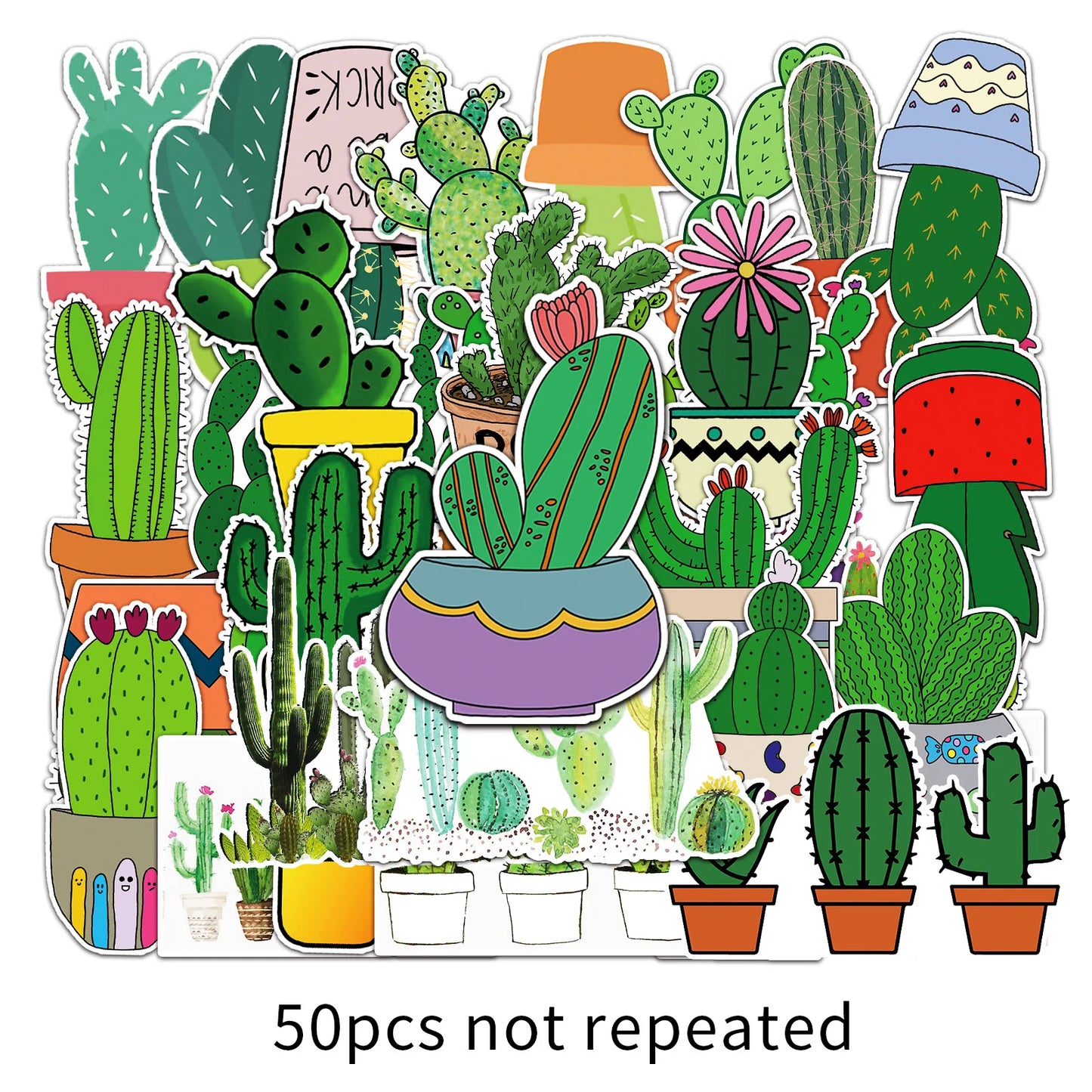 50pcs Popular Animation Cactus Graffiti Decoration Luggage Compartment Waterproof Sticker