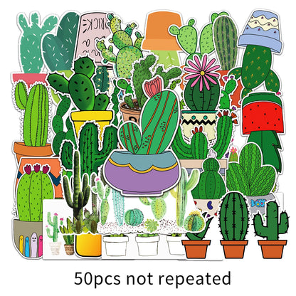 50pcs Popular Animation Cactus Graffiti Decoration Luggage Compartment Waterproof Sticker