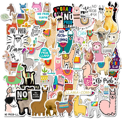50PCS   Cartoon Animal Alpaca Mud Horse Mobile Phone Case Waterproof Graffiti Sticker Decoration