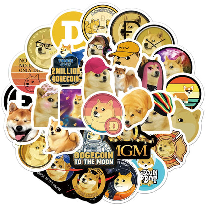 50PCS New Dogecoin Graffiti Sticker Luggage Car Computer Water Cup Guitar PVC Sticker