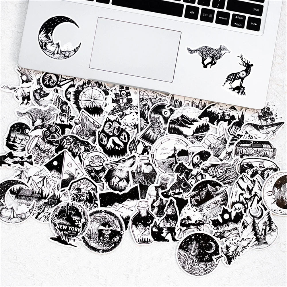 50PCS Creative Black and White Gothic Graffiti Mobile Phone Scrapbook Laptop Luggage Skateboard Guitar Sticker