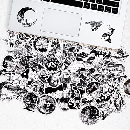 50PCS Creative Black and White Gothic Graffiti Mobile Phone Scrapbook Laptop Luggage Skateboard Guitar Sticker