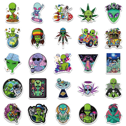 50PCS Personalized Alien Graffiti Trolley Case Scooter Refrigerator Water Cup Waterproof Child Sticker